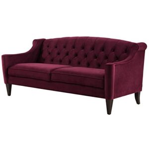 jennifer taylor home ken 74" upholstered button tufted sofa, burgundy velvet