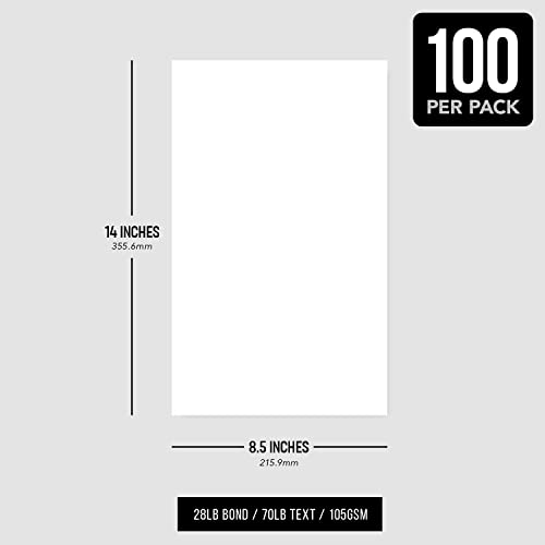 Bright White Paper – Multipurpose Office Print Writing Copy Paper – Flyers, Posters, Design Proposals, Business Documents | 8.5 x 14 | 70lb Text (28lb Bond) | Acid Free Paper | 100 Sheets per Pack