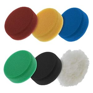 tcp global 6 pad kit of 4" da polishing pads with 5 smooth foam & 1 wool grip pads - high performance brand - buff, polish & detail car auto paint - boat gelcoat, fiberglass polisher pads