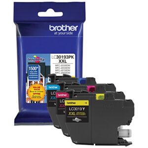 brother printer lc30193pk super high yield xxl 3 pack ink cartridges- 1 ea: cyan/magenta/yellow ink