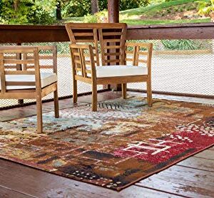 Unique Loom Outdoor Modern Collection Area Rug - Pine (5' 3" x 8' Rectangle, Multi/ Brown)