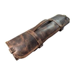 hide & drink, durable leather knife roll with durable water resistant canvas lining (8 pockets) handmade :: bourbon brown
