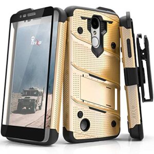 zizo bolt series lg aristo case military grade drop tested with tempered glass screen protector holster lg fortune gold black