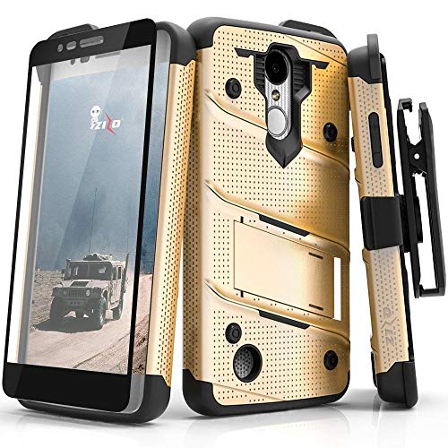 ZIZO Bolt Series LG Aristo Case Military Grade Drop Tested with Tempered Glass Screen Protector Holster LG Fortune Gold Black