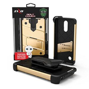ZIZO Bolt Series LG Aristo Case Military Grade Drop Tested with Tempered Glass Screen Protector Holster LG Fortune Gold Black