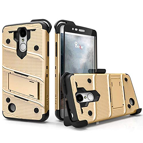 ZIZO Bolt Series LG Aristo Case Military Grade Drop Tested with Tempered Glass Screen Protector Holster LG Fortune Gold Black