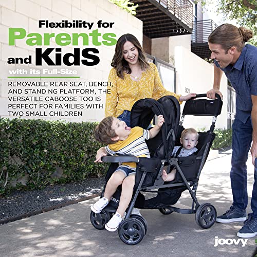 Joovy Caboose Too Sit and Stand Double Stroller Featuring Universal Car Seat Adapter, 3-Way Reclining Seats, Option to Use Rear Seat, Bench Seat, or Standing Platform (Black)