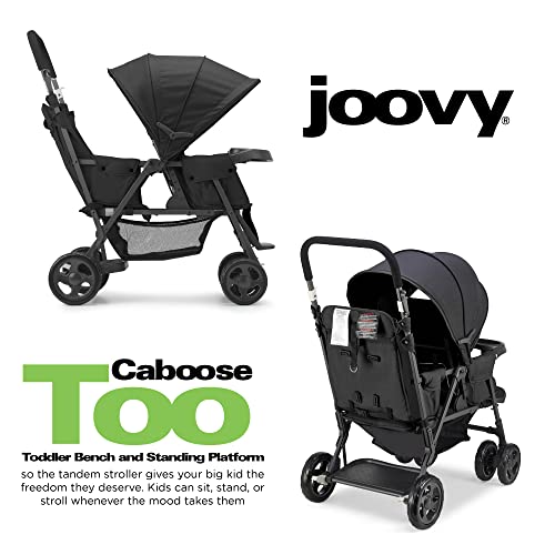 Joovy Caboose Too Sit and Stand Double Stroller Featuring Universal Car Seat Adapter, 3-Way Reclining Seats, Option to Use Rear Seat, Bench Seat, or Standing Platform (Black)