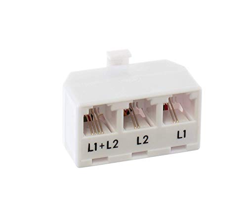 1 Pack, White - 2 Line Phone Splitter - 3 Way Telephone Line Splitter (Line 1, Line 2, and Twin Line) - Dual Line Telephone Splitter with RJ11 Keystone Jack - Phone Line Adapter - 1 Piece, White