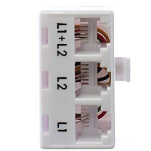 1 Pack, White - 2 Line Phone Splitter - 3 Way Telephone Line Splitter (Line 1, Line 2, and Twin Line) - Dual Line Telephone Splitter with RJ11 Keystone Jack - Phone Line Adapter - 1 Piece, White