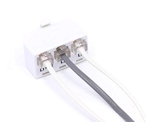 1 Pack, White - 2 Line Phone Splitter - 3 Way Telephone Line Splitter (Line 1, Line 2, and Twin Line) - Dual Line Telephone Splitter with RJ11 Keystone Jack - Phone Line Adapter - 1 Piece, White