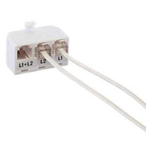 1 Pack, White - 2 Line Phone Splitter - 3 Way Telephone Line Splitter (Line 1, Line 2, and Twin Line) - Dual Line Telephone Splitter with RJ11 Keystone Jack - Phone Line Adapter - 1 Piece, White