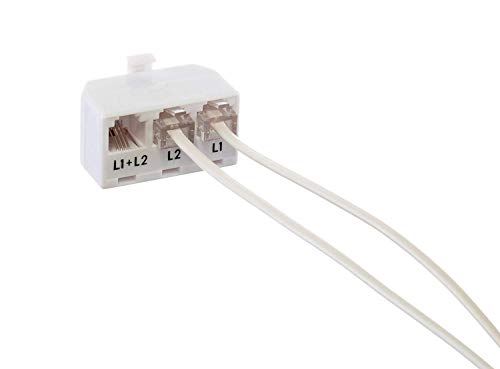 1 Pack, White - 2 Line Phone Splitter - 3 Way Telephone Line Splitter (Line 1, Line 2, and Twin Line) - Dual Line Telephone Splitter with RJ11 Keystone Jack - Phone Line Adapter - 1 Piece, White