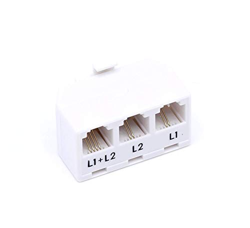 1 Pack, White - 2 Line Phone Splitter - 3 Way Telephone Line Splitter (Line 1, Line 2, and Twin Line) - Dual Line Telephone Splitter with RJ11 Keystone Jack - Phone Line Adapter - 1 Piece, White