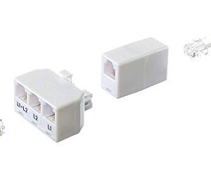 1 Pack, White - 2 Line Phone Splitter - 3 Way Telephone Line Splitter (Line 1, Line 2, and Twin Line) - Dual Line Telephone Splitter with RJ11 Keystone Jack - Phone Line Adapter - 1 Piece, White