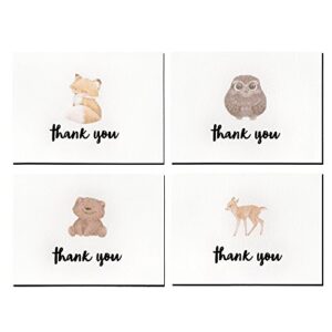 Cute Woodland Animal Thank You Cards and Gray Self Seal Envelopes 36 Pack - Opie's Paper Company