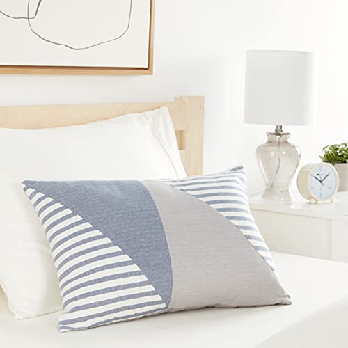 Nautica Collection | 100% Cotton Mediterranean Inspired Design Decorative Throw Pillow, Hidden Zipper Closure, Easy Care Machine Washable, 1 Count (Pack of 1), Fairwater Blue/Grey/White