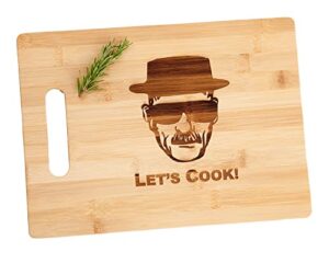 breaking bad engraved bamboo wood cutting board with handle funny gift for father's day birthday christmas charcuterie cheese tray 13 x 9.5"