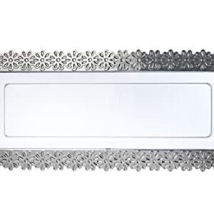 Exquisite Disposable Serving Trays 6 Pack I Large Plastic Silver Serving Trays with Flower Design I The Best Serving Trays for Parties I Plastic Disposable Trays for Dessert Tray 9 X 15.5 Inches