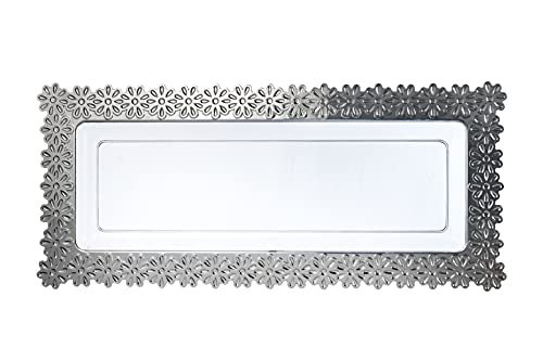 Exquisite Disposable Serving Trays 6 Pack I Large Plastic Silver Serving Trays with Flower Design I The Best Serving Trays for Parties I Plastic Disposable Trays for Dessert Tray 9 X 15.5 Inches