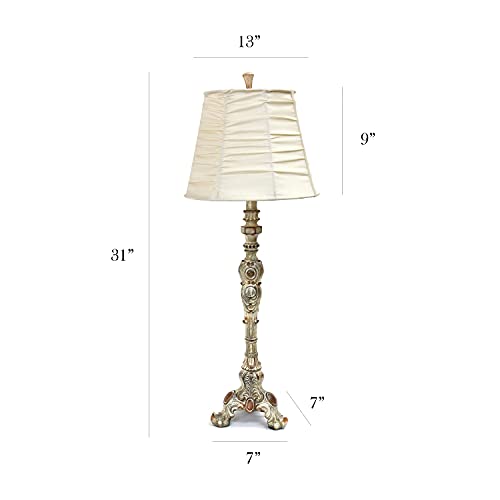 Elegant Designs LT3301-CRM Antique Style Buffet Table Lamp with Cream Ruched Shade