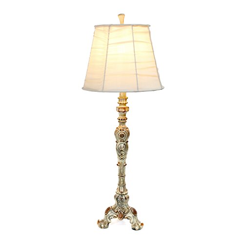 Elegant Designs LT3301-CRM Antique Style Buffet Table Lamp with Cream Ruched Shade