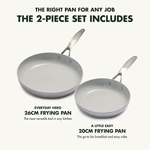GreenPan Venice Pro Tri-Ply Stainless Steel Healthy Ceramic Nonstick 8" and 10" Frying Pan Skillet Set, PFAS-Free, Multi Clad, Induction, Dishwasher Safe, Oven Safe, Silver