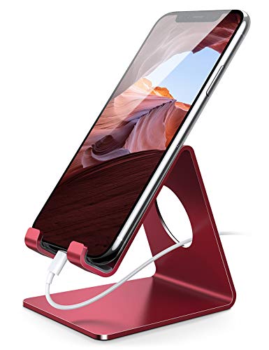 Lamicall Cell Phone Stand, Phone Dock : Cradle, Holder, Stand, Compatible with Phone 12 Mini 11 Pro Xs Xs Max Xr X 8 7 6 6s Plus 5 5s 5c All Android Smartphone Charging, Accessories Desk - Red