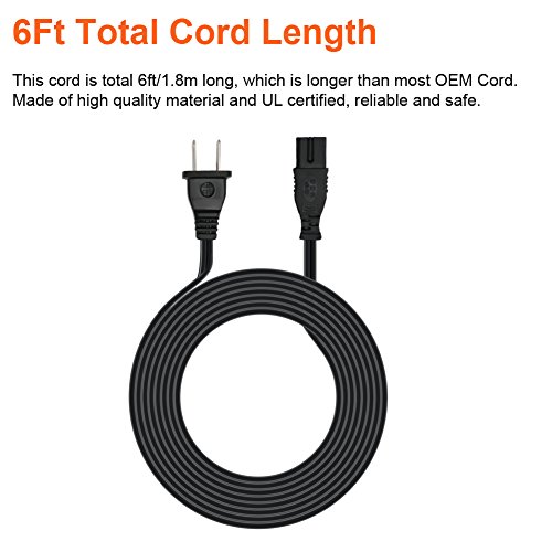 [UL Listed] POWSEED 6Ft 2 Prong Polarized AC Wall Power Cable Cord Plug for Sony PlayStation 1 2 PS1 PS2, Vizio Sharp Sanyo Emerson TV, Arris Router Modem, Bose Companion 3 5 Multimedia Speaker System
