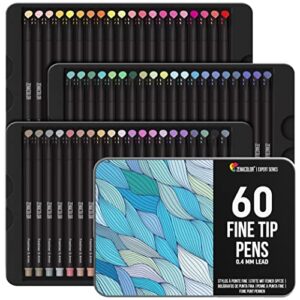 60 fine tip pens, colored fine tip markers - 60 unique, 0.4 mm, fine point pens for diaries, adult coloring books - felt tip pens, art supplies colored pens for drawings, journaling