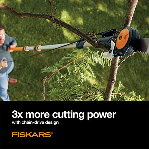 Fiskars Chain Drive Extendable Tree Pruner and Pole Saw - 7'-16' Extendable Tree Trimmer Gardening Tool - Orange