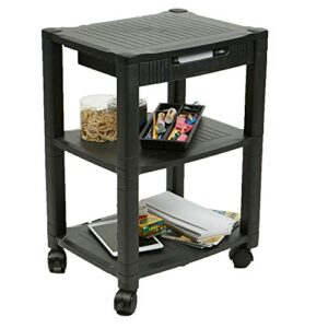 mind reader 3-shelf printer cart, stand with wheels, drawer, cord management, black