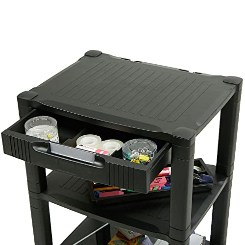 Mind Reader 3-Shelf Printer Cart, Stand with Wheels, Drawer, Cord Management, Black