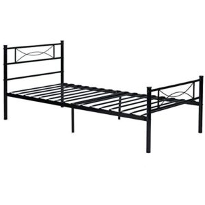 SimLife Metal Bed Frame Twin Size 6 Legs Two Headboards Mattress Foundation Steel Platform Bed for Kids Box Spring Replacement Black
