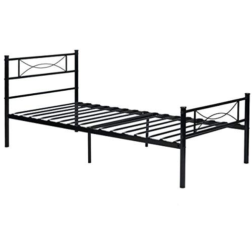 SimLife Metal Bed Frame Twin Size 6 Legs Two Headboards Mattress Foundation Steel Platform Bed for Kids Box Spring Replacement Black