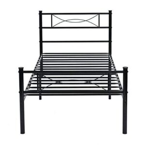 SimLife Metal Bed Frame Twin Size 6 Legs Two Headboards Mattress Foundation Steel Platform Bed for Kids Box Spring Replacement Black