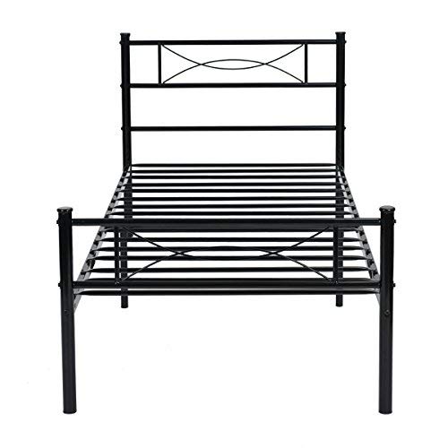 SimLife Metal Bed Frame Twin Size 6 Legs Two Headboards Mattress Foundation Steel Platform Bed for Kids Box Spring Replacement Black