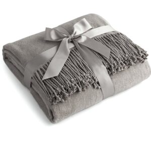 luxury pure 100% mulberry silk throw, genuine natural 100% silk oversized super soft plush blanket in ivory or beige (grey)