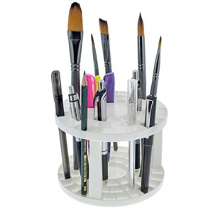 u.s. art supply plastic artist round 50 hole paint brush holder and organizer - rack holds paintbrushes, makeup cosmetic brushes, pencils, pens, markers, art tools, desk stand - students, teachers