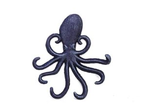 handcrafted nautical decor rustic dark blue cast iron wall mounted decorative octopus hooks 7" - cast iron
