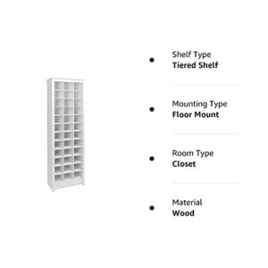 Prepac Space-Saving 36 Pair Shoe Storage Cabinet With Cubbies, 13"D x 23.5"W x 72.5"H, White