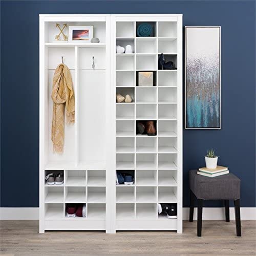 Prepac Space-Saving 36 Pair Shoe Storage Cabinet With Cubbies, 13"D x 23.5"W x 72.5"H, White