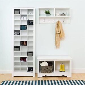 Prepac Space-Saving 36 Pair Shoe Storage Cabinet With Cubbies, 13"D x 23.5"W x 72.5"H, White