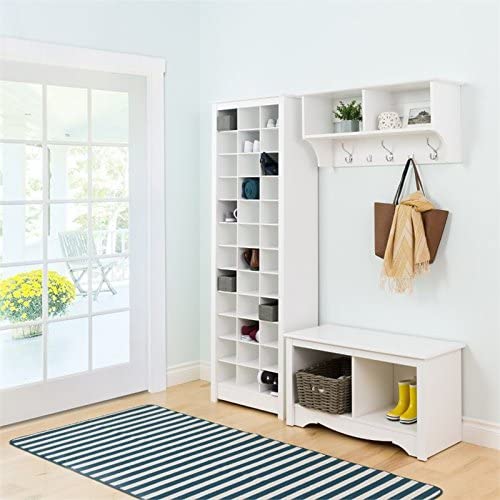 Prepac Space-Saving 36 Pair Shoe Storage Cabinet With Cubbies, 13"D x 23.5"W x 72.5"H, White