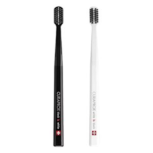 curaprox black is white toothbrush, black is white carbon toothbrush set, includes 1 black toothbrush & 1 white toothbrush