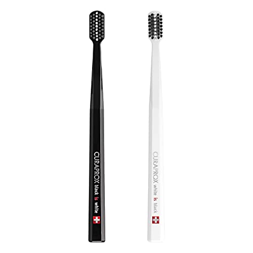 Curaprox Black is White Toothbrush, Black is White Carbon Toothbrush Set, Includes 1 Black Toothbrush & 1 White Toothbrush