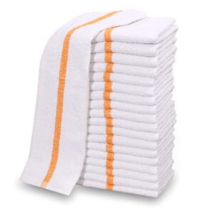 12 pc new cotton blend white restaurant bar mops kitchen towels (1 dozen) (12, gold stripe)
