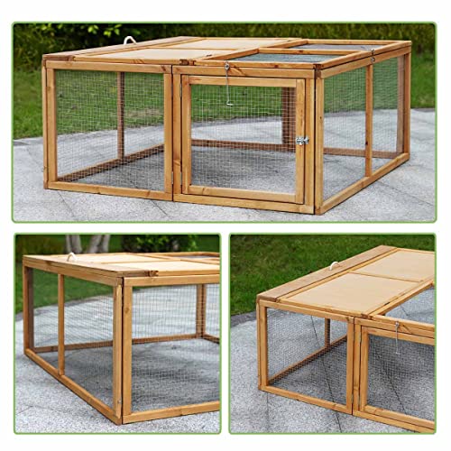 Magshion Wooden Chicken Coop Rabbit Hutch, Pet Cage Wood Small Animal Poultry Cage Run with Openable Roof and Side Door, Backyard Foldable Pet House Chicken Nesting Box 45.7 Inch (Natural)
