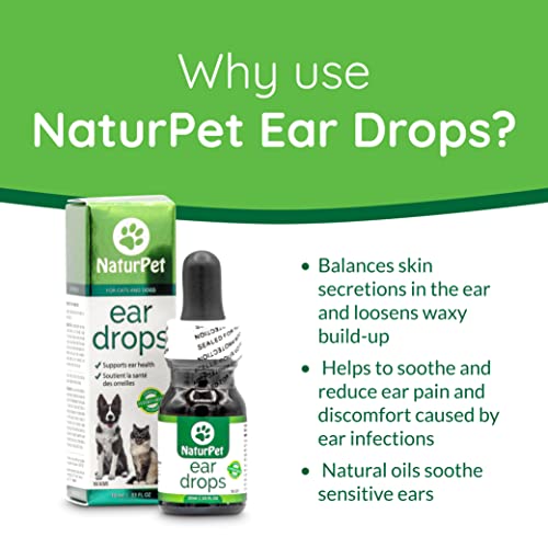 NaturPet Ear Drops for Dogs & Cats | Use for Cleaning, Prior to Swimming, Stinky, Smelly Ears, Itchy Ears | All Natural Herbal Drops 10mL