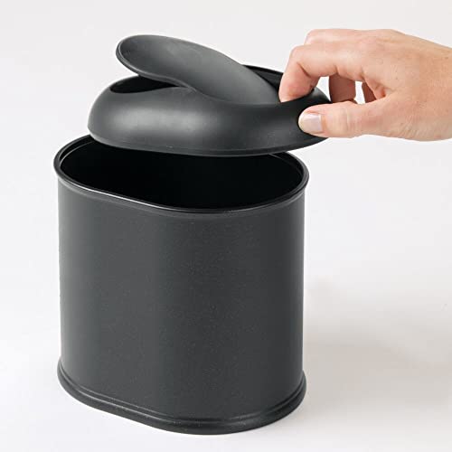 mDesign Modern Plastic Mini Wastebasket Trash Can Dispenser with Swing Lid for Bathroom Vanity Countertop or Tabletop - Dispose of Cotton Rounds, Makeup Sponges, Tissues - Black